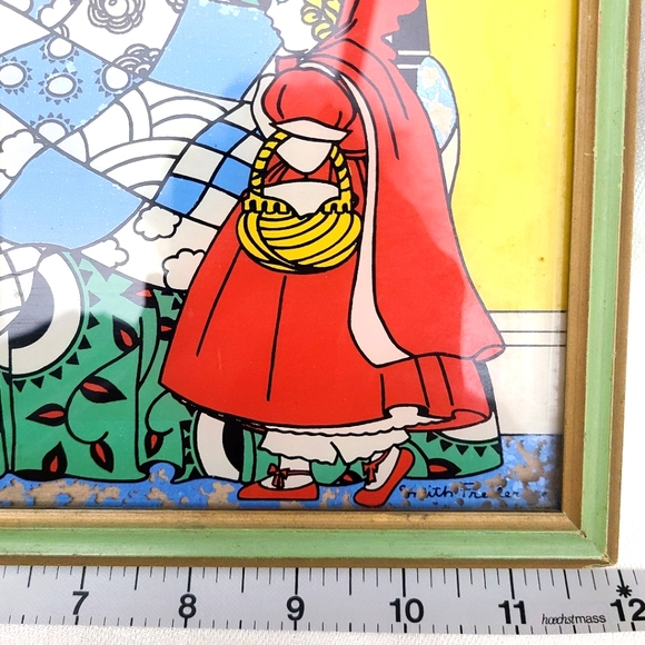 Antique Rare Framed Red Riding Hood  Painted on Glass With Enamel - Picture 11 of 13